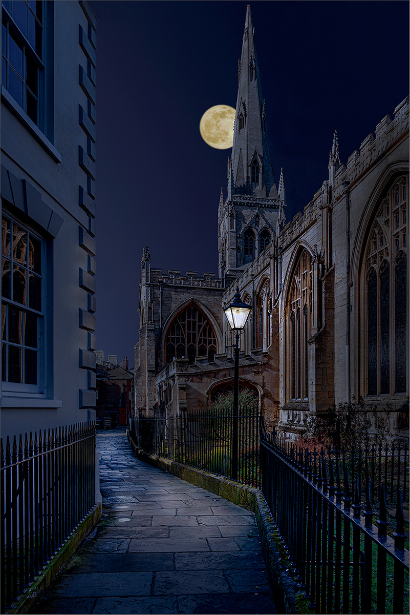 THE MOON RISING OVER ST MARY MAGDALEN NEWARK by Malcolm Nabarro